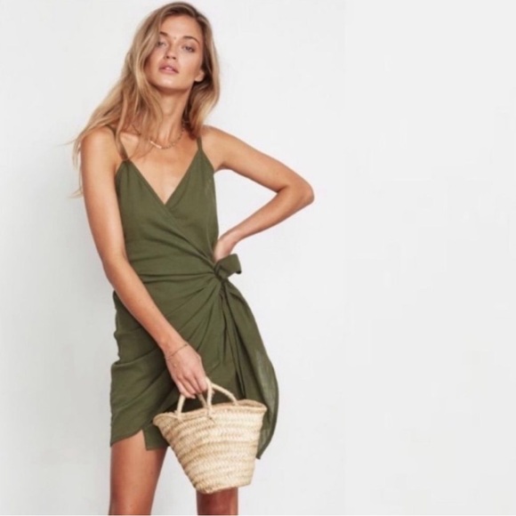 FAITHFULL THE BRAND | Kara Dark Green Mini Wrap
Dress Cotton Women's Size 4 - Picture 1 of 4